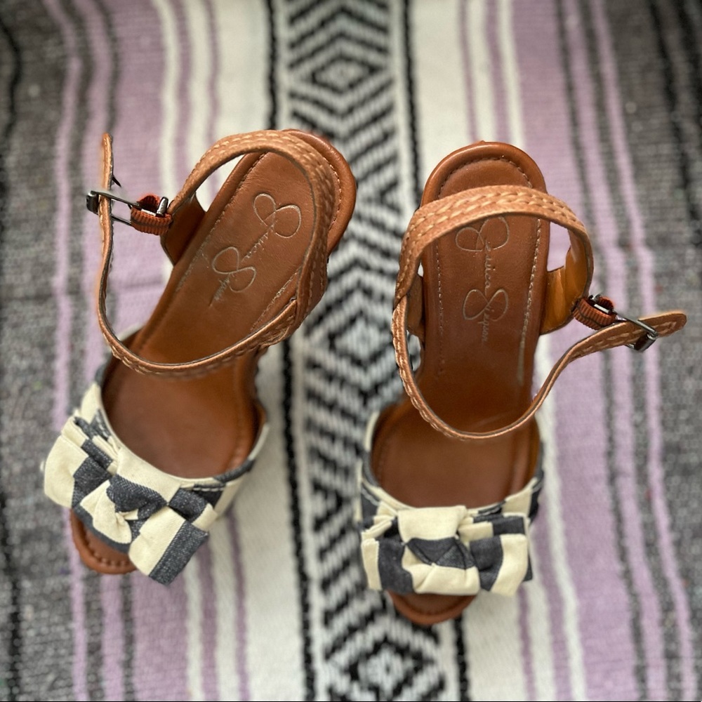 Jessica Simpson 7.5 Leather & Cloth Platforms